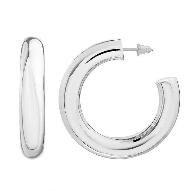 Paige Harper 40.6 mm Fine Silver Over Recycled Brass Hoop Earrings, Womens, Silver Tone Product Image