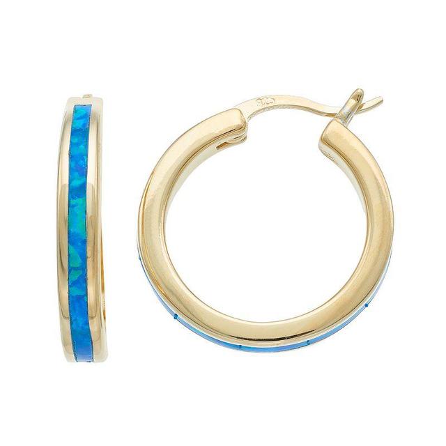 14k Gold Over Silver Lab-Created Blue Opal Hoop Earrings, Womens Product Image