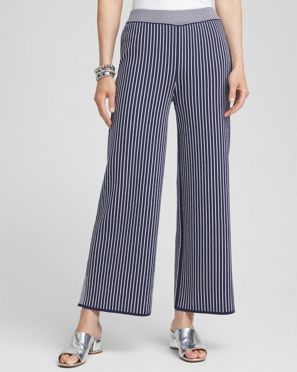 Women's Stripe Wide Leg Sweater Cropped Pants Product Image