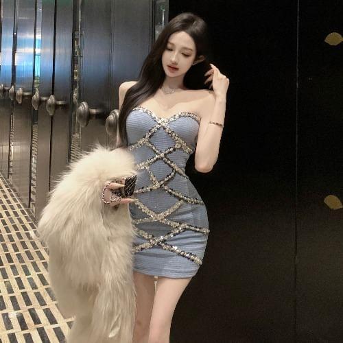 Strapless Sequin Mini Bodycon Dress Product Image