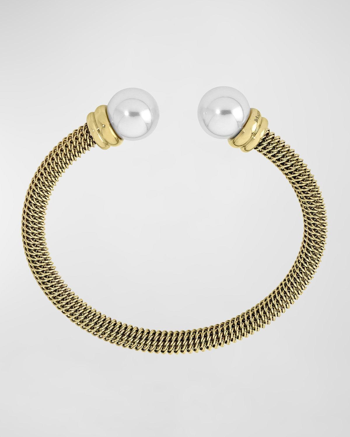 Womens Tender 18K-Gold-Plated Mesh & Lab-Grown Pearl Bangle Product Image