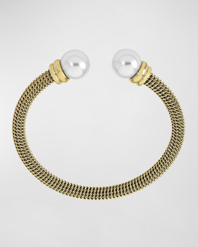 Womens Tender 18K-Gold-Plated Mesh & Lab-Grown Pearl Bangle Product Image