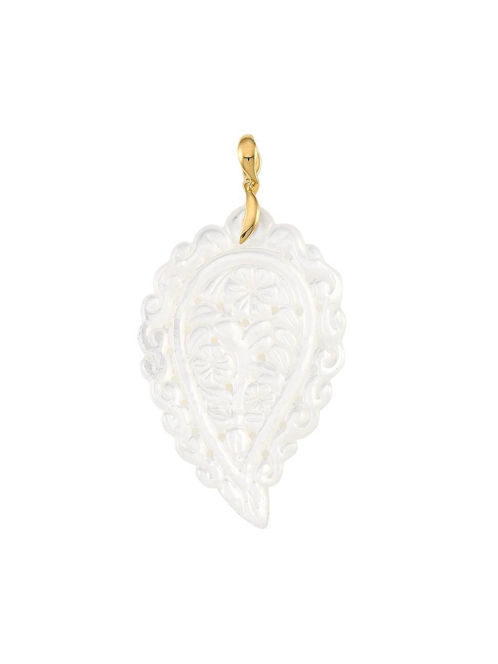 Womens India 18K Yellow Gold & White Mother-Of-Pearl Large Leaf Pendant Product Image