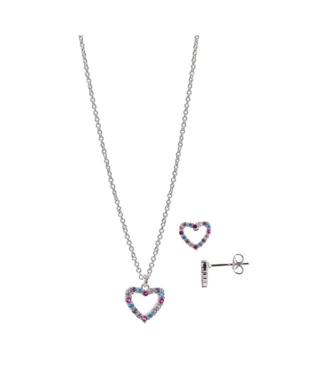 FAO Schwarz Multicolor Cubic Zirconia Heart Pendant Necklace & Stud Earring Set, Womens, Silver Tone Team Product Image