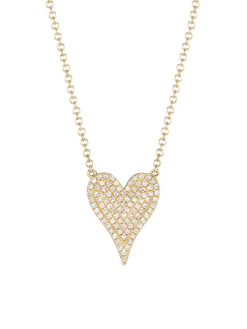 Womens 14K Yellow Gold & 0.21 TCW Diamond Heart Pendant Necklace Product Image