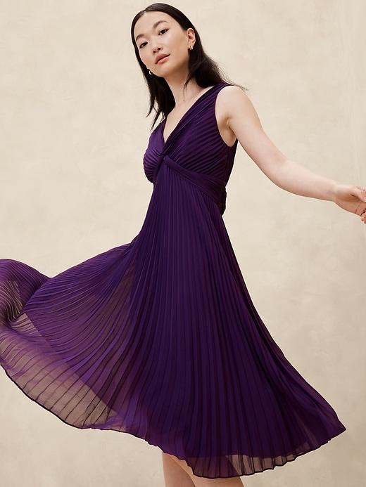 Chiffon Pleated Midi Dress Product Image