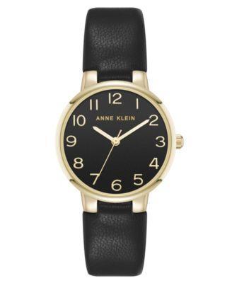 Women's Quartz Easy to Read Black Leather and Gold-Tone Alloy Metal Watch, 32.5mm Product Image