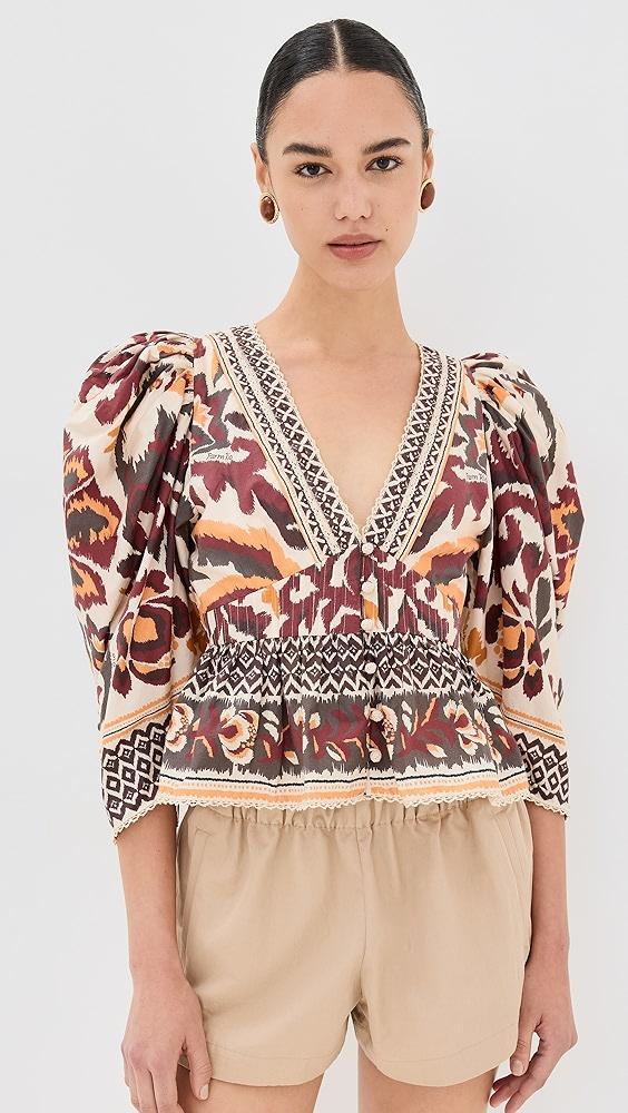 FARM Rio Toucans Scarf Cream Puffed Sleeve Blouse | Shopbop Product Image