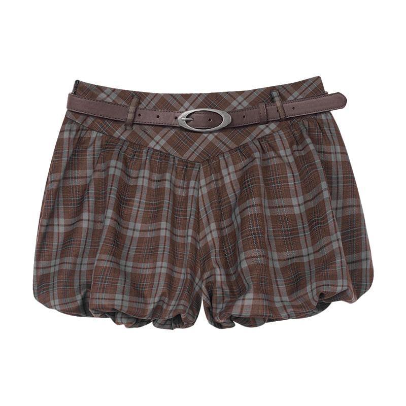 Mid Rise Plaid Balloon Shorts Product Image