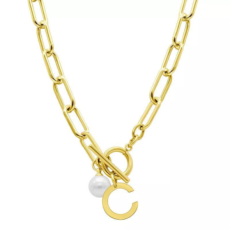 Adornia 14k Gold Plated Freshwater Cultured Pearl Initial Toggle Necklace, Womens Product Image