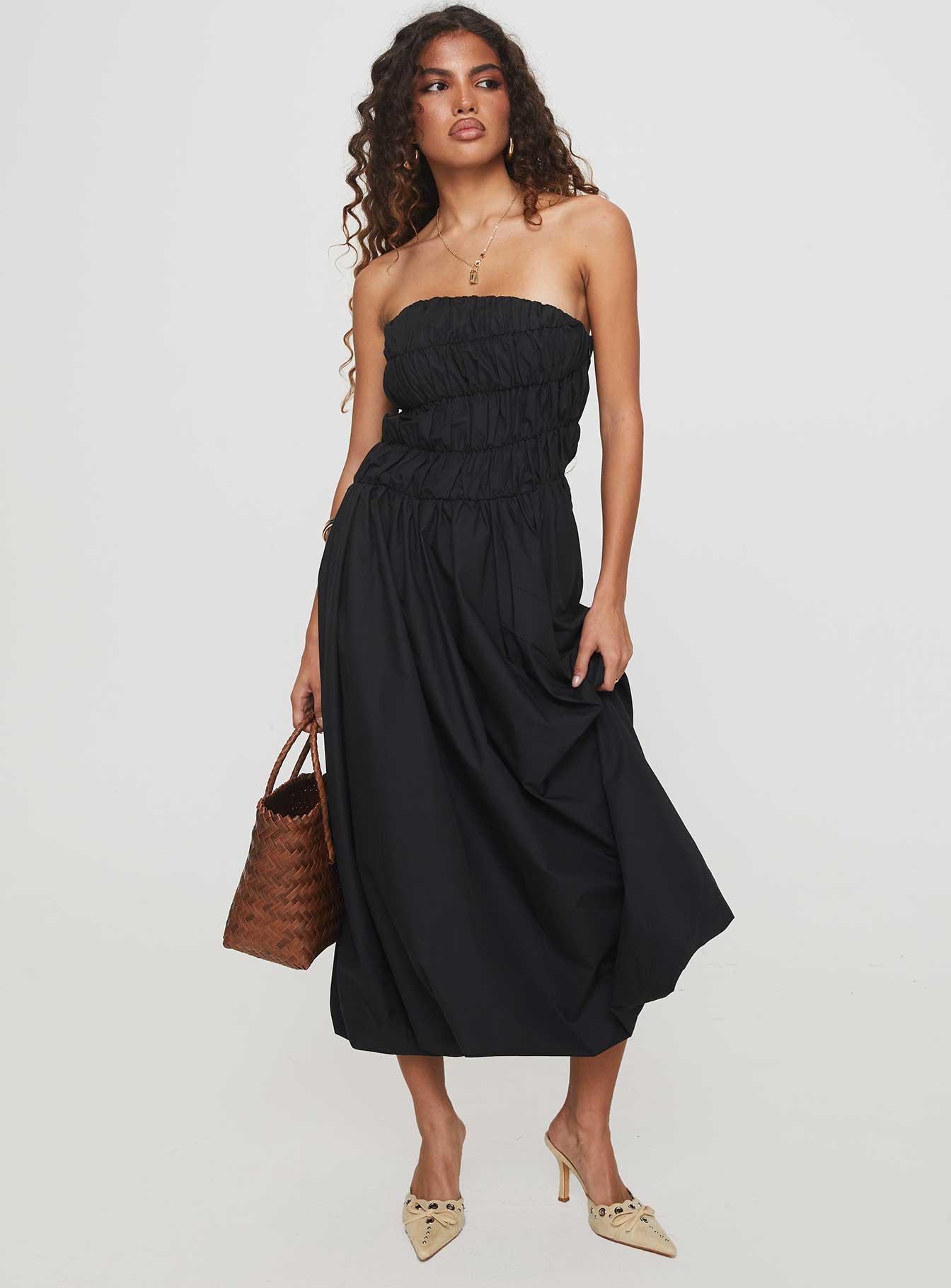 Brydie Bubble Hem Midi Dress Black Product Image