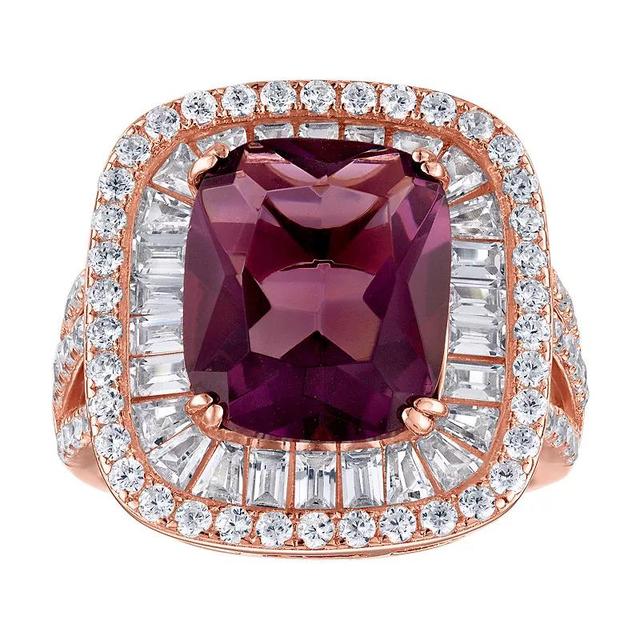 14k Rose Gold Over Sterling Silver Cubic Zirconia & Simulated Amethyst Ring, Womens Pink Tone Product Image