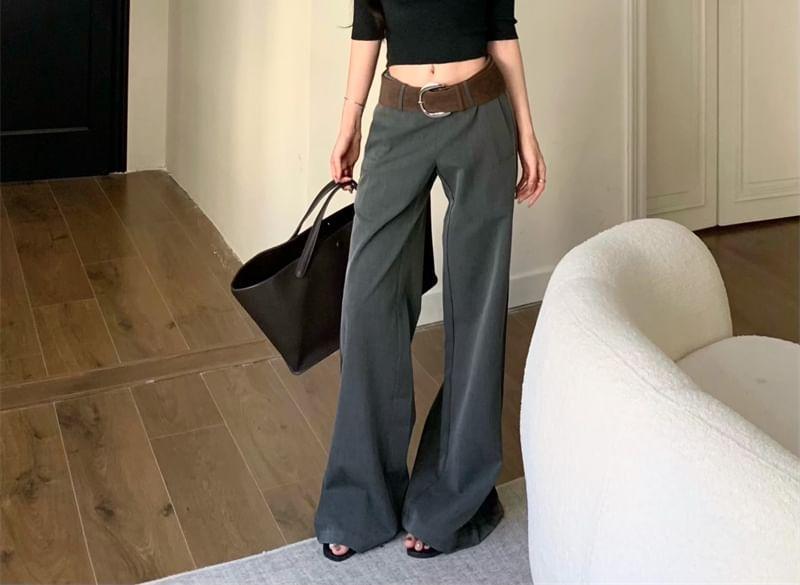 3/4-Sleeve High-Neck Crop T-Shirt / Wide-Leg Dress Pants Product Image