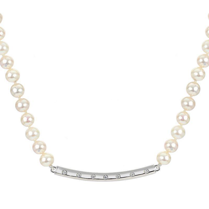 PearLustre by Imperial Freshwater Cultured Pearl, Sterling Silver & Lab-Created White Sapphire Center Bar Necklace, Womens Product Image