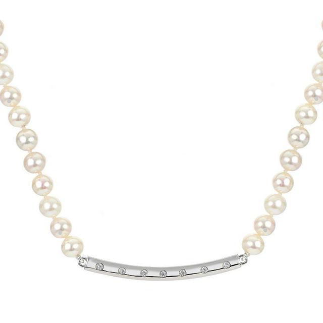 PearLustre by Imperial Freshwater Cultured Pearl, Sterling Silver & Lab-Created White Sapphire Center Bar Necklace, Womens Product Image