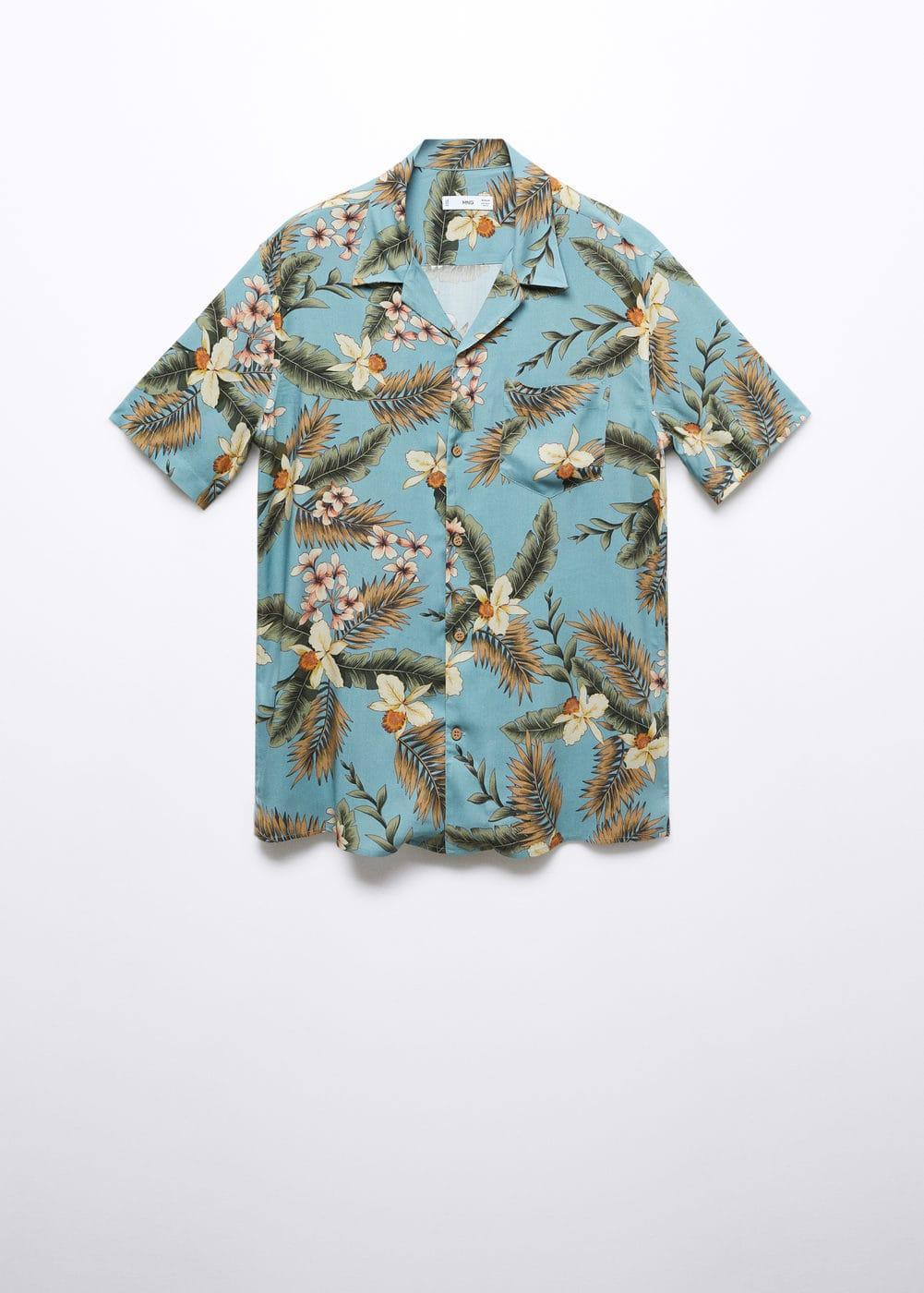 MANGO MAN - Regular-fit Hawaiian print shirt sky blue - XL - Men Product Image