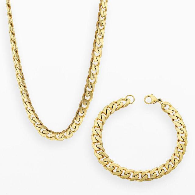 LYNX Yellow Ion-Plated Stainless Steel Curb Chain Necklace & Bracelet Set - Men, Mens Product Image