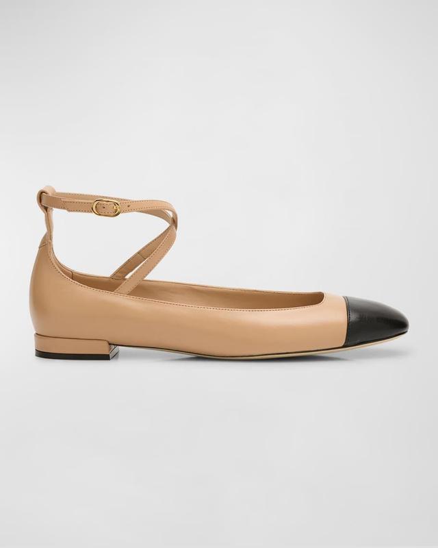 Eden Bicolor Leather Ankle-Strap Flats Product Image