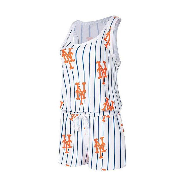 Womens Concepts Sport White New York Mets Reel Pinstripe Knit Romper Product Image