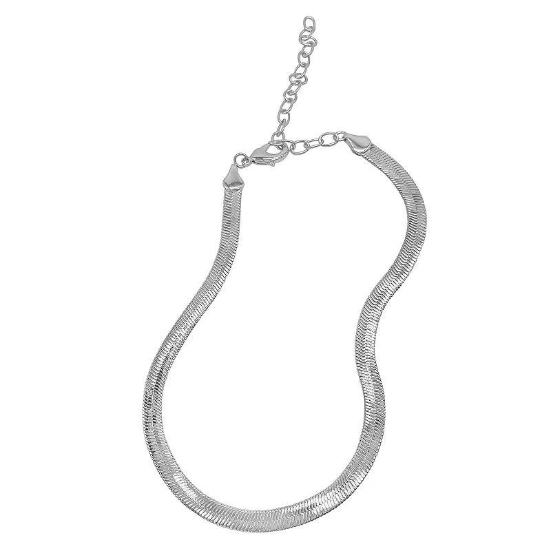 Adornia Silver Tone Herringbone Snake Chain Necklace, Womens Product Image