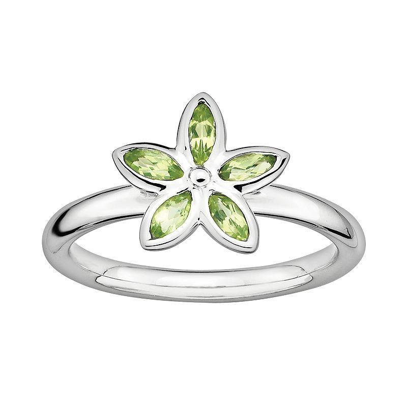 Stacks & Stones Sterling Silver Peridot Flower Stack Ring, Womens Product Image