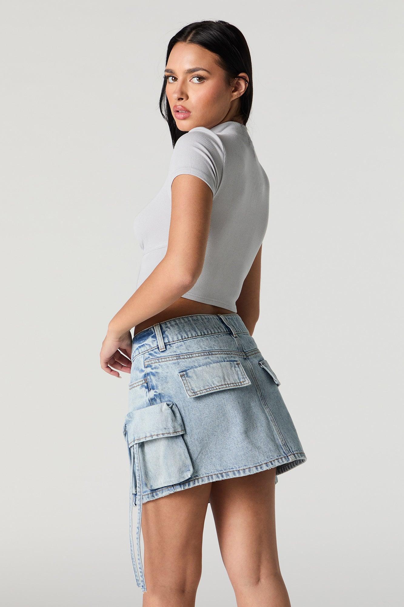 Denim Triple Pocket Cargo Mini Skirt Female Product Image