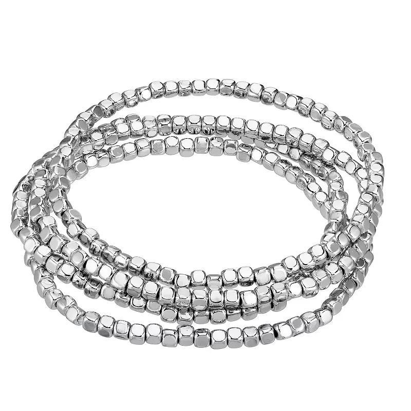 Emberly Silver Tone Beaded Stretch Bracelets 4-piece Set, Womens Product Image