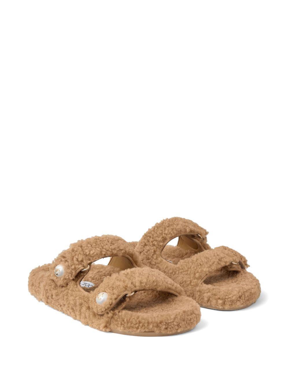 Shearling Strap Sandals In Rattan Product Image