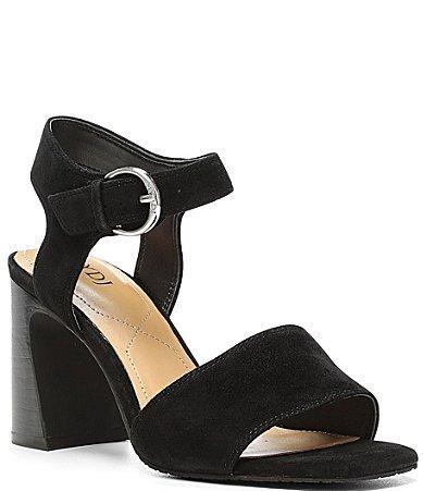 NYDJ Women's Liz Block Heel Sandals in Black, Regular, Size: 5   Leather/Denim Product Image