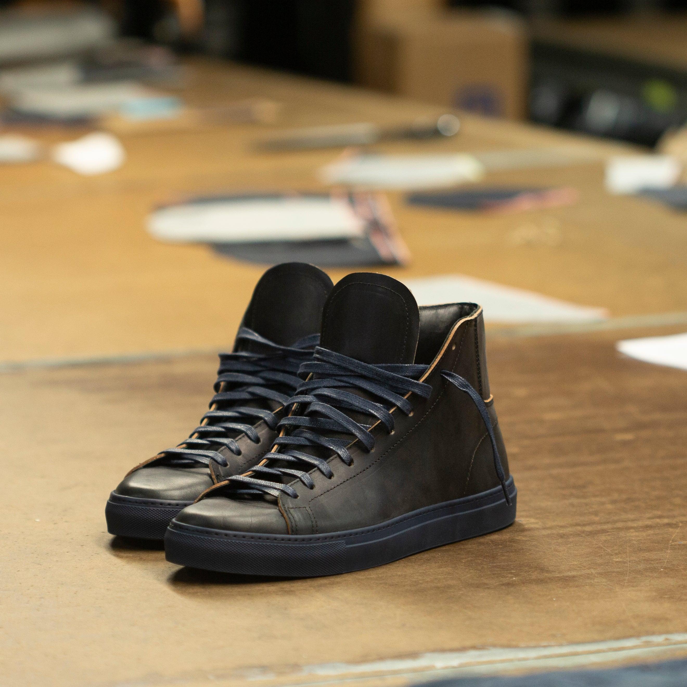 Opie Way x Raleigh Denim Shoes | Black Leather Navy Sole Male Product Image