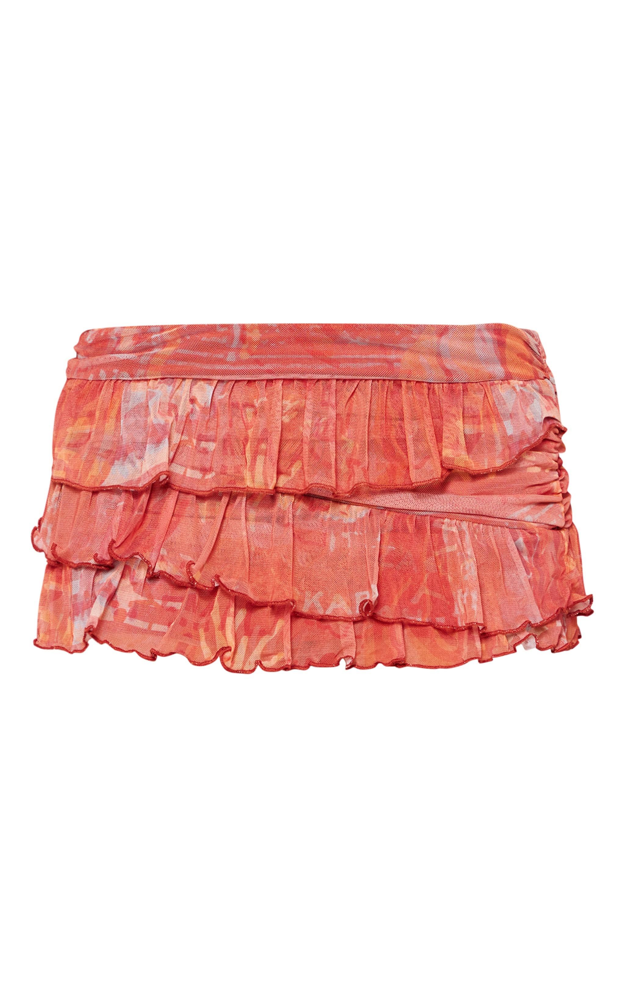 Bright Orange Dessert Frilly Asymmetric Hem Mini Skirt Product Image