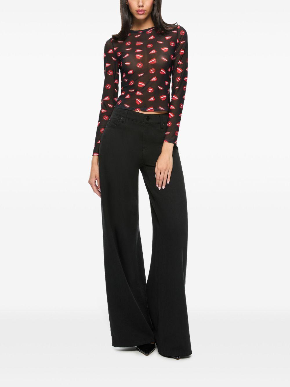 ALICE AND OLIVIA A+o X Tom Wesselmann Delaina Mesh Long Sleeve Top In Lip Sync Black Product Image