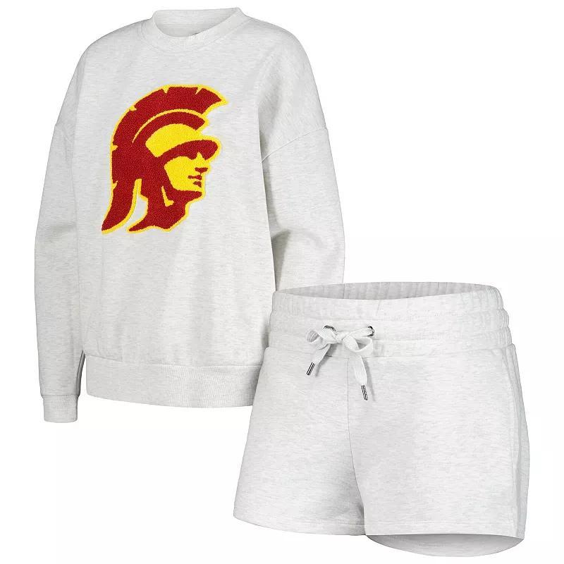 Womens Gameday Couture Ash USC Trojans Team Effort Pullover Sweatshirt & Shorts Sleep Set product image