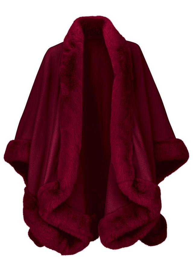 Fur Trim Wrap Shawl - Red Product Image