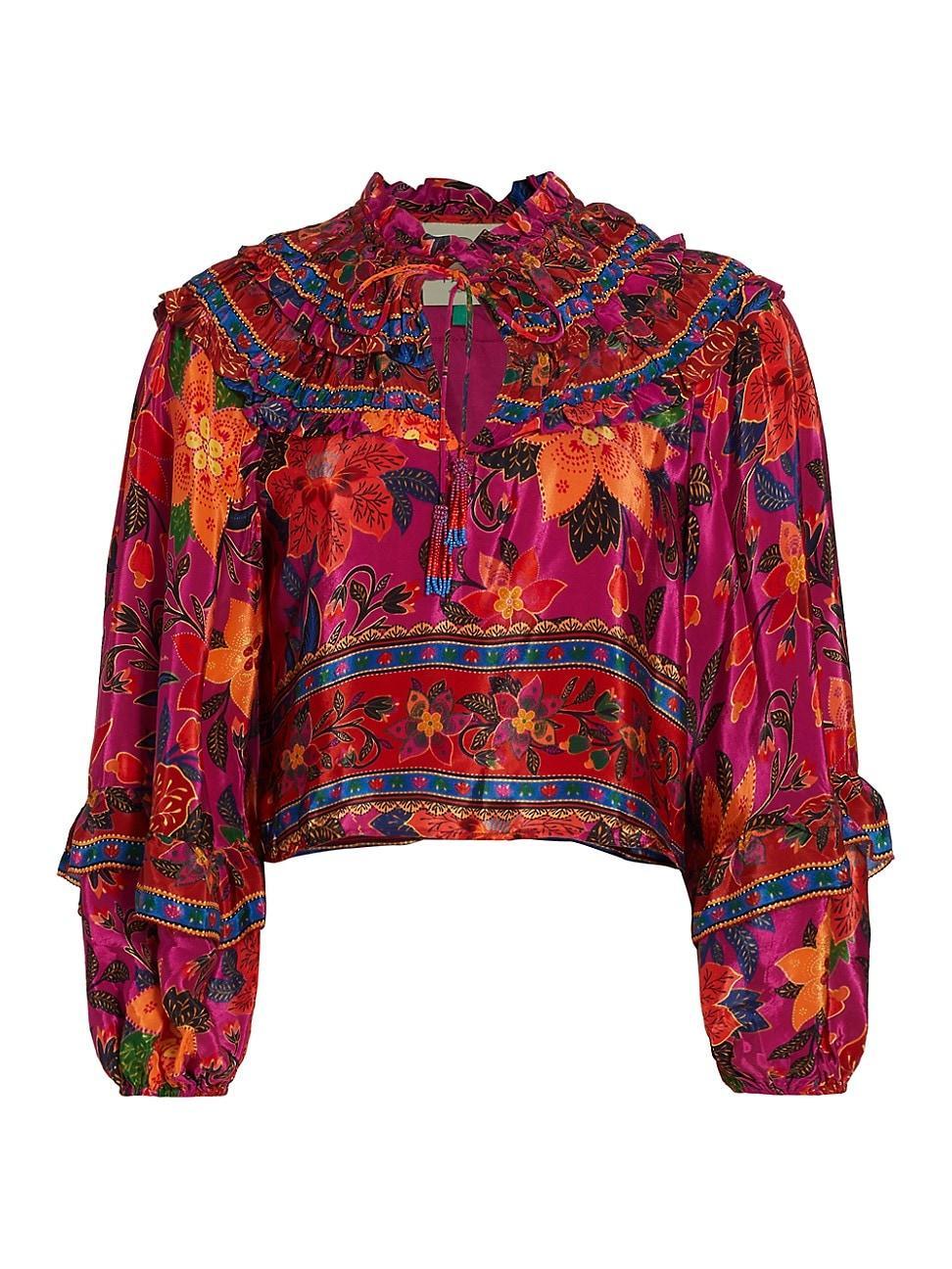 FARM Rio Tropical Tapestry Long Sleeve Ruffle Top Product Image