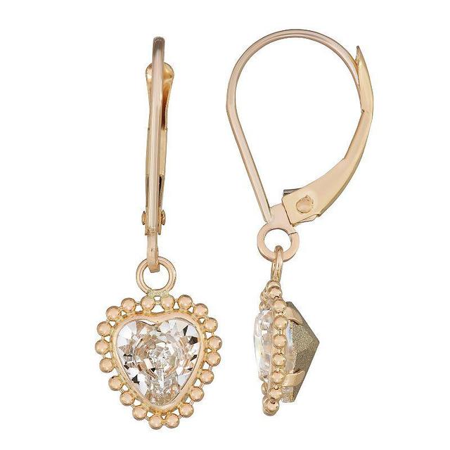 Taylor Grace 10k Gold Crystal Heart Drop Earrings, Womens Product Image