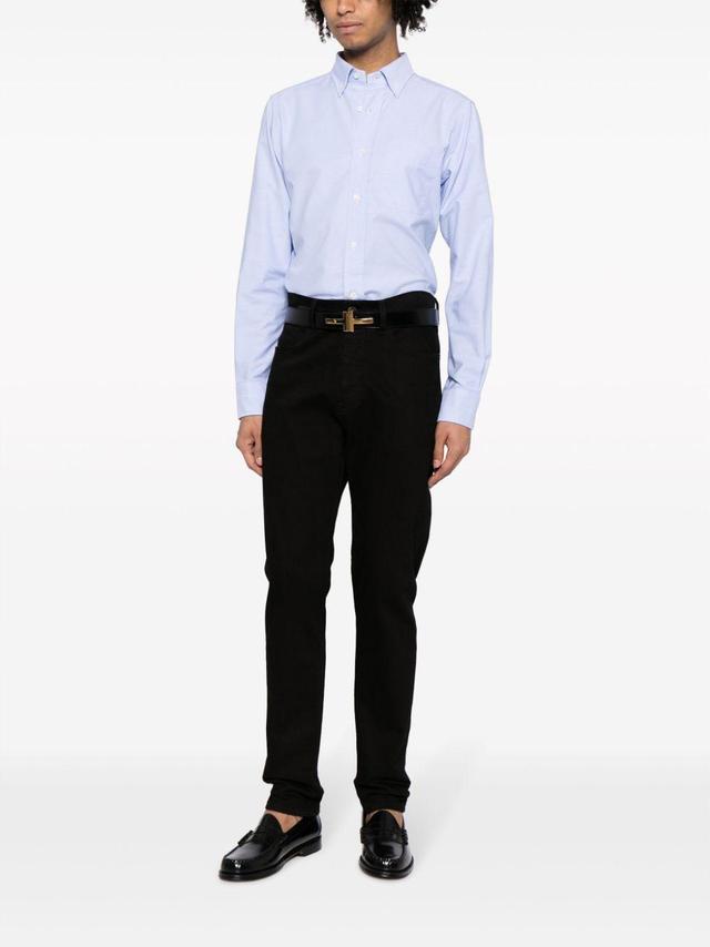 Long-sleeve Cotton Shirt In Blue Product Image