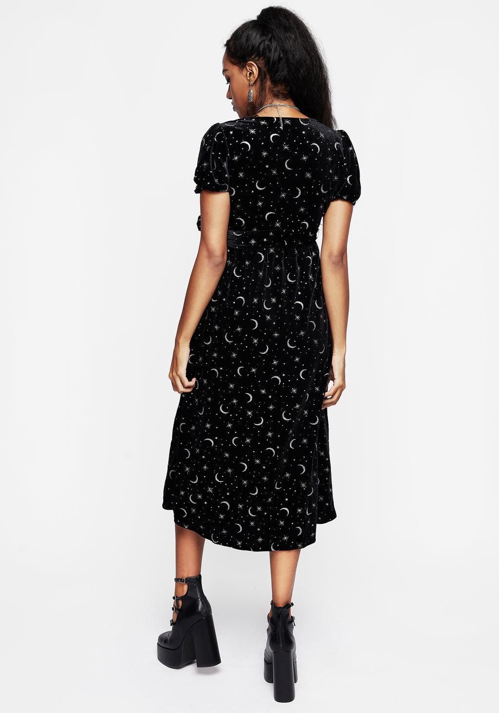 Constellation Glitter Print Velour Midi Wrap Dress Product Image