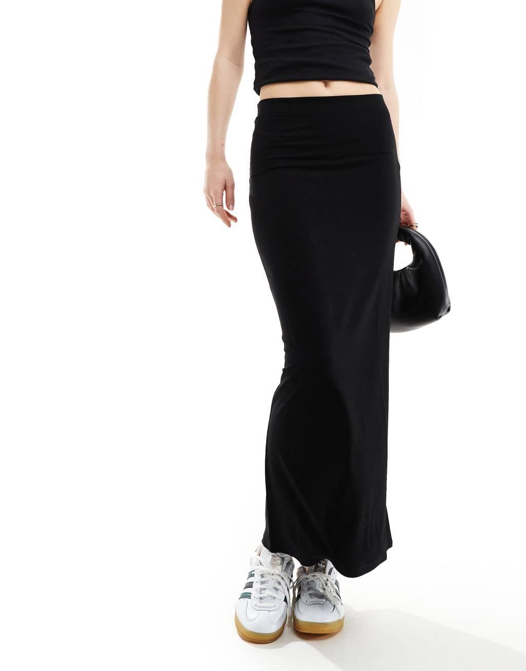 Miss Selfridge low rise maxi skirt in black Product Image