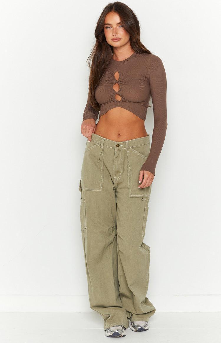 Camie Mocha Long Sleeve Rib Top Product Image