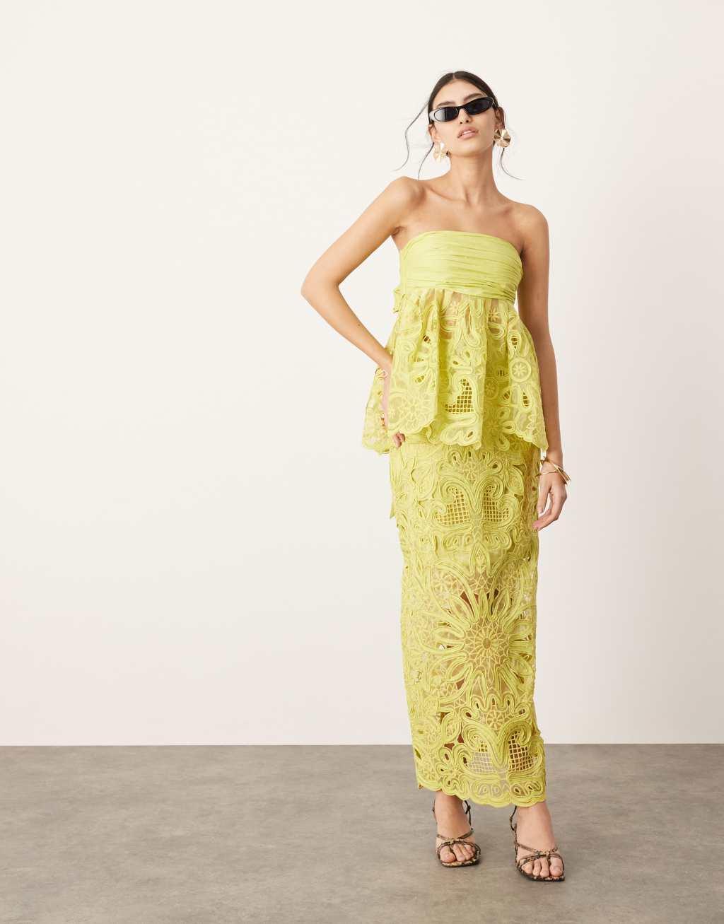 ASOS EDITION floral cornelli column midi skirt in lime - part of a set Product Image