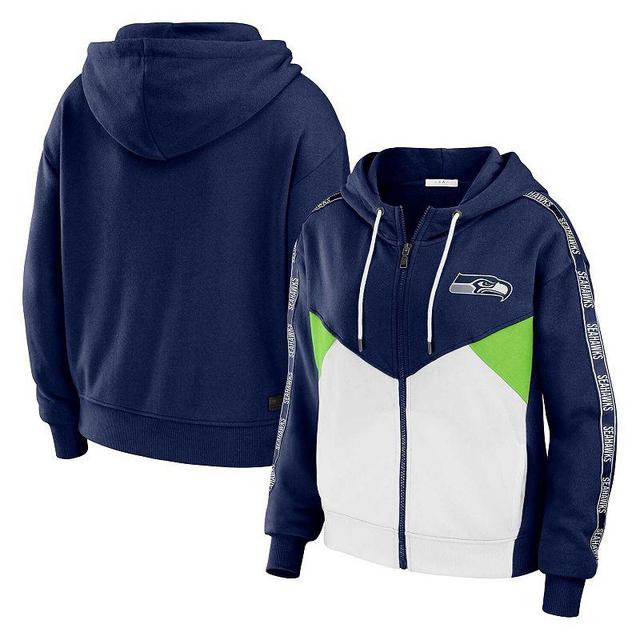 Womens WEAR by Erin Andrews College /White Seattle Seahawks Plus Size Color Block Full-Zip Hoodie Blue Product Image