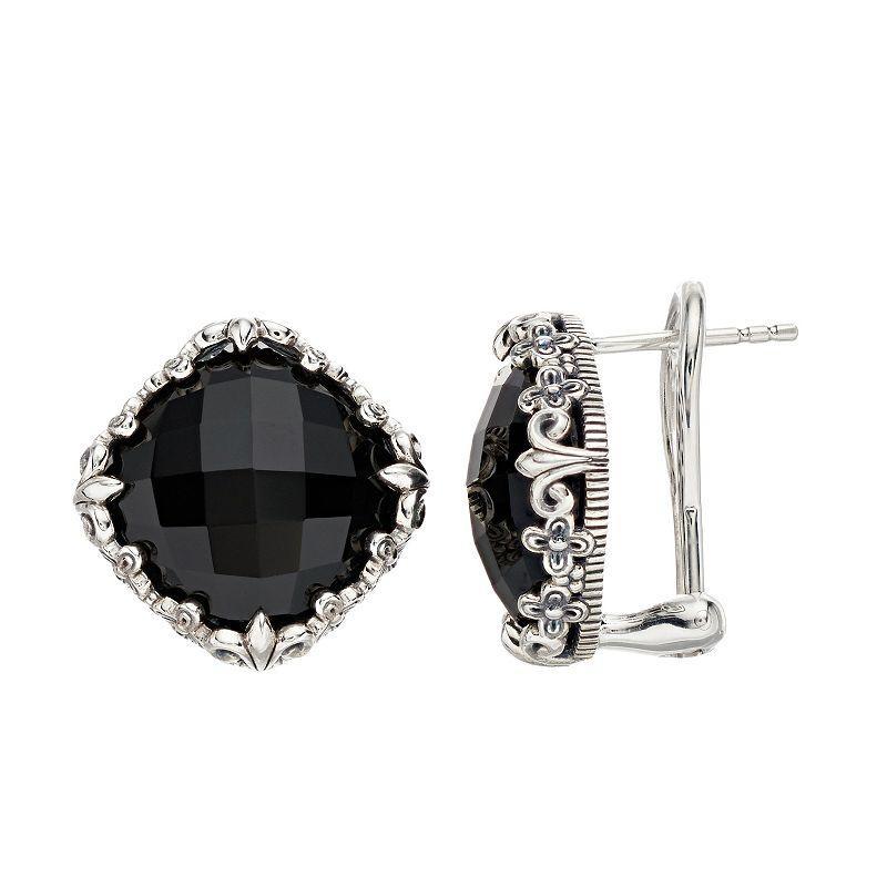 SIRI USA by TJM Sterling Silver Black Onyx Cushion Omega Earrings, Womens Product Image