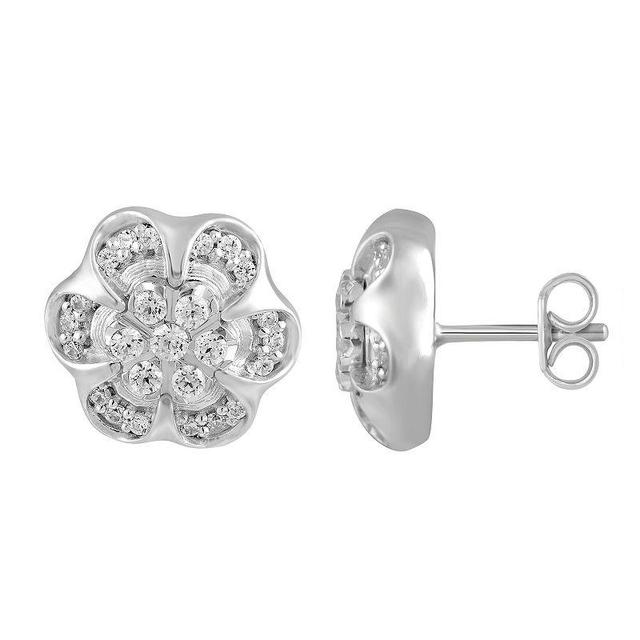 Sterling Silver 1/3 Carat T.W. Diamond Floral Cluster Stud Earrings, Womens, White Product Image