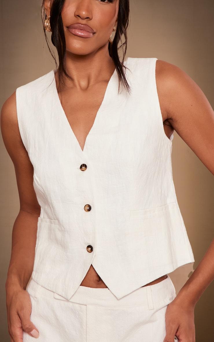 White Premium Linen Look Tailored Vest Product Image