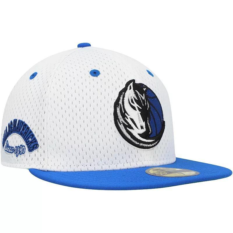 Mens New Era White/Blue Dallas Mavericks Throwback 2Tone 59FIFTY Fitted Hat Product Image