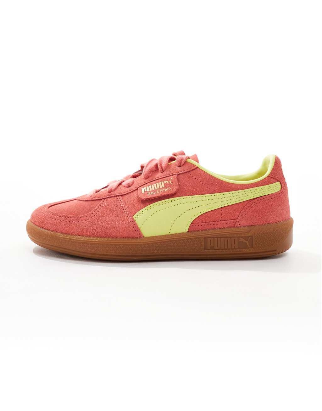 PUMA Palermo sneakers with rubber sole in coral and yellow Product Image