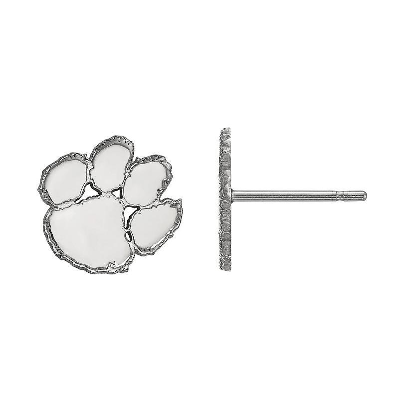 Womens Sterling Silver Rhodium Plated Clemson Tigers Extra-Small Post Earrings Product Image