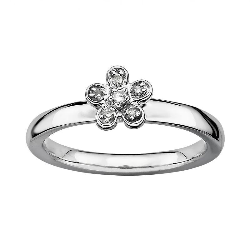 Stacks & Stones Sterling Silver Diamond Accent Flower Stack Ring, Womens Grey Product Image