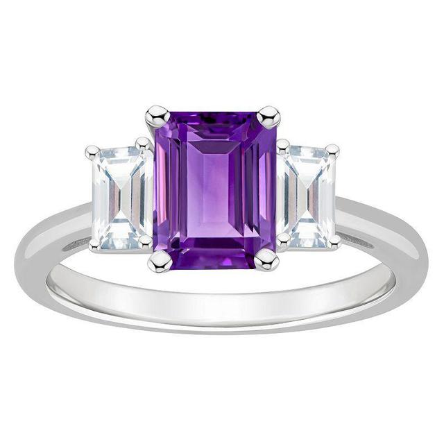 Alyson Layne Sterling Silver 8 mm x 6 mm Emerald Cut Gemstone & White Topaz Three-Stone Ring, Womens Purple Product Image